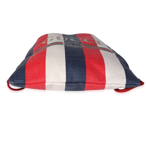 Gucci Red, White & Blue Striped Canvas Sylvie Drawstring Backpack Tote - Picture 4 of 7